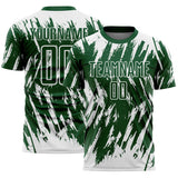 Custom Green-White Splatter Torn Sharp Brush Stroke Sublimation Soccer Uniform Jersey