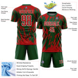 Custom Green Red-White Splatter Torn Sharp Brush Stroke Sublimation Soccer Uniform Jersey