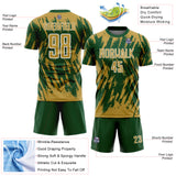 Custom Green Old Gold-White Splatter Torn Sharp Brush Stroke Sublimation Soccer Uniform Jersey