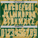 Custom Green Old Gold-White Splatter Torn Sharp Brush Stroke Sublimation Soccer Uniform Jersey