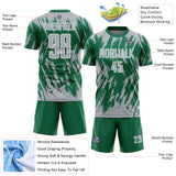 Custom Kelly Green Gray-White Splatter Torn Sharp Brush Stroke Sublimation Soccer Uniform Jersey
