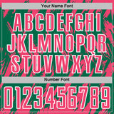 Custom Kelly Green Neon Pink-White Splatter Torn Sharp Brush Stroke Sublimation Soccer Uniform Jersey