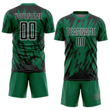 Custom Kelly Green Black-White Splatter Torn Sharp Brush Stroke Sublimation Soccer Uniform Jersey