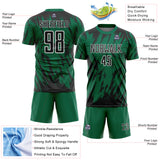 Custom Kelly Green Black-White Splatter Torn Sharp Brush Stroke Sublimation Soccer Uniform Jersey