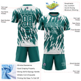 Custom Teal-White Splatter Torn Sharp Brush Stroke Sublimation Soccer Uniform Jersey