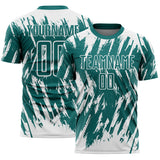 Custom Teal-White Splatter Torn Sharp Brush Stroke Sublimation Soccer Uniform Jersey