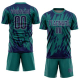 Custom Teal Navy-Gray Splatter Torn Sharp Brush Stroke Sublimation Soccer Uniform Jersey