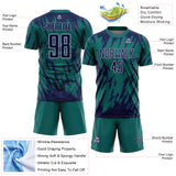 Custom Teal Navy-Gray Splatter Torn Sharp Brush Stroke Sublimation Soccer Uniform Jersey