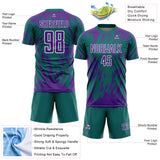 Custom Teal Purple-White Splatter Torn Sharp Brush Stroke Sublimation Soccer Uniform Jersey