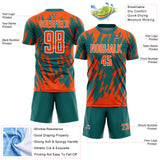 Custom Teal Orange-White Splatter Torn Sharp Brush Stroke Sublimation Soccer Uniform Jersey