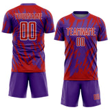 Custom Purple Red-White Splatter Torn Sharp Brush Stroke Sublimation Soccer Uniform Jersey
