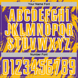Custom Purple Gold-White Splatter Torn Sharp Brush Stroke Sublimation Soccer Uniform Jersey