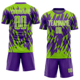 Custom Purple Neon Green-White Splatter Torn Sharp Brush Stroke Sublimation Soccer Uniform Jersey