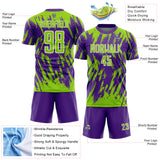 Custom Purple Neon Green-White Splatter Torn Sharp Brush Stroke Sublimation Soccer Uniform Jersey