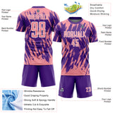 Custom Purple Medium Pink-White Splatter Torn Sharp Brush Stroke Sublimation Soccer Uniform Jersey