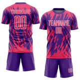 Custom Purple Neon Pink-White Splatter Torn Sharp Brush Stroke Sublimation Soccer Uniform Jersey