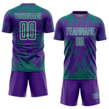 Custom Purple Teal-White Splatter Torn Sharp Brush Stroke Sublimation Soccer Uniform Jersey