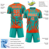 Custom Aqua Orange-White Splatter Torn Sharp Brush Stroke Sublimation Soccer Uniform Jersey