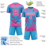 Custom Sky Blue Pink-White Splatter Torn Sharp Brush Stroke Sublimation Soccer Uniform Jersey