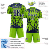 Custom Neon Green Navy-White Splatter Torn Sharp Brush Stroke Sublimation Soccer Uniform Jersey