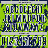 Custom Neon Green Navy-White Splatter Torn Sharp Brush Stroke Sublimation Soccer Uniform Jersey