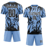 Custom Light Blue Black-White Splatter Torn Sharp Brush Stroke Sublimation Soccer Uniform Jersey