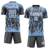 Custom Steel Gray Light Blue-White Splatter Torn Sharp Brush Stroke Sublimation Soccer Uniform Jersey