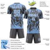Custom Steel Gray Light Blue-White Splatter Torn Sharp Brush Stroke Sublimation Soccer Uniform Jersey
