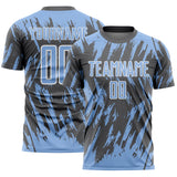 Custom Steel Gray Light Blue-White Splatter Torn Sharp Brush Stroke Sublimation Soccer Uniform Jersey