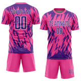 Custom Pink Purple-White Splatter Torn Sharp Brush Stroke Sublimation Soccer Uniform Jersey