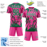 Custom Pink Kelly Green-White Splatter Torn Sharp Brush Stroke Sublimation Soccer Uniform Jersey