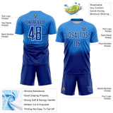 Custom Powder Blue Royal-White Brasil Spray Gradient Sublimation Soccer Uniform Jersey