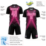 Custom Black Pink-White Brasil Geometric Chevron Sublimation Soccer Uniform Jersey
