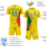 Custom Light Yellow Kelly Green Red-White Brasil Abstract Geometric Sublimation Soccer Uniform Jersey