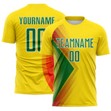 Custom Light Yellow Kelly Green Red-White Brasil Abstract Geometric Sublimation Soccer Uniform Jersey