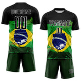 Custom Black Green Yellow-Blue Brazil Flag Sublimation Soccer Uniform Jersey