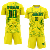 Custom Light Yellow Grass Green-Black Brasil Geometric Sublimation Soccer Uniform Jersey