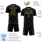 Custom Black Old Gold-Steel Gray Brasil Geometric Sublimation Soccer Uniform Jersey