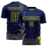 Custom Blue Light Yellow Brasil Zigzag Tropical Palm Leaves Sublimation Soccer Uniform Jersey