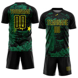 Custom Black Kelly Green-Light Yellow Brasil Cityscape Splatter Sublimation Soccer Uniform Jersey