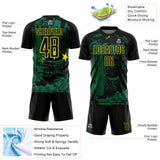 Custom Black Kelly Green-Light Yellow Brasil Cityscape Splatter Sublimation Soccer Uniform Jersey