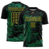 Custom Black Kelly Green-Light Yellow Brasil Cityscape Splatter Sublimation Soccer Uniform Jersey