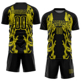 Custom Black Light Yellow Brasil Digital Lines Sublimation Soccer Uniform Jersey