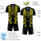 Custom Black Light Yellow Brasil Digital Lines Sublimation Soccer Uniform Jersey