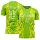 Custom Neon Green Light Yellow-White Brasil Digital Lines Sublimation Soccer Uniform Jersey