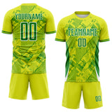 Custom Neon Yellow Grass Green-White Brasil Digital Lines Sublimation Soccer Uniform Jersey