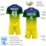 Custom Blue White Green-Light Yellow Brasil Gradient Dot Sublimation Soccer Uniform Jersey
