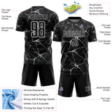 Custom Black Gray-White Abstract Network Crackle Sublimation Soccer Uniform Jersey