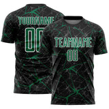 Custom Black Kelly Green-White Abstract Network Crackle Sublimation Soccer Uniform Jersey