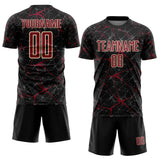 Custom Black Crimson-Cream Abstract Network Crackle Sublimation Soccer Uniform Jersey
